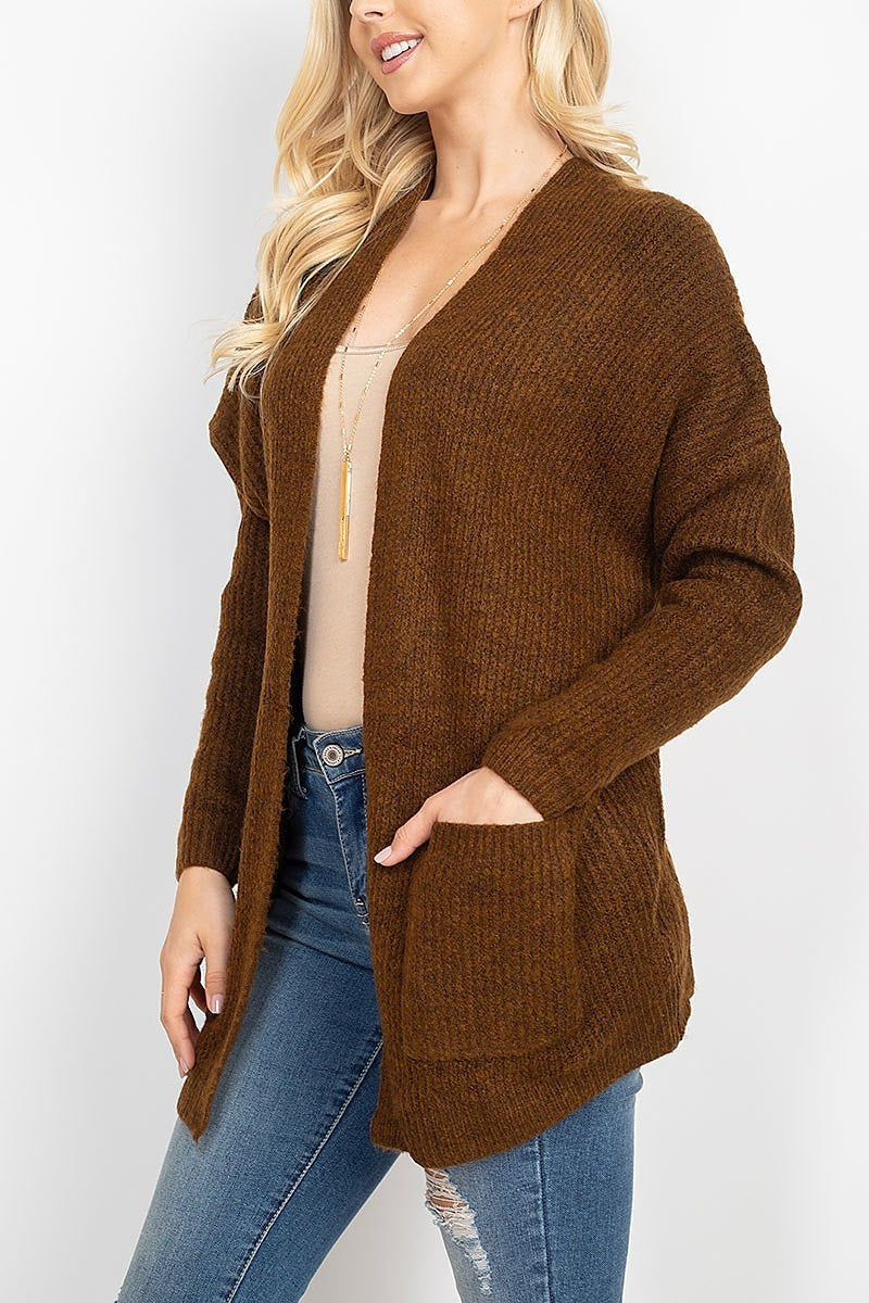 Cable back detail pocket front sweater cardigan (DGS5289)