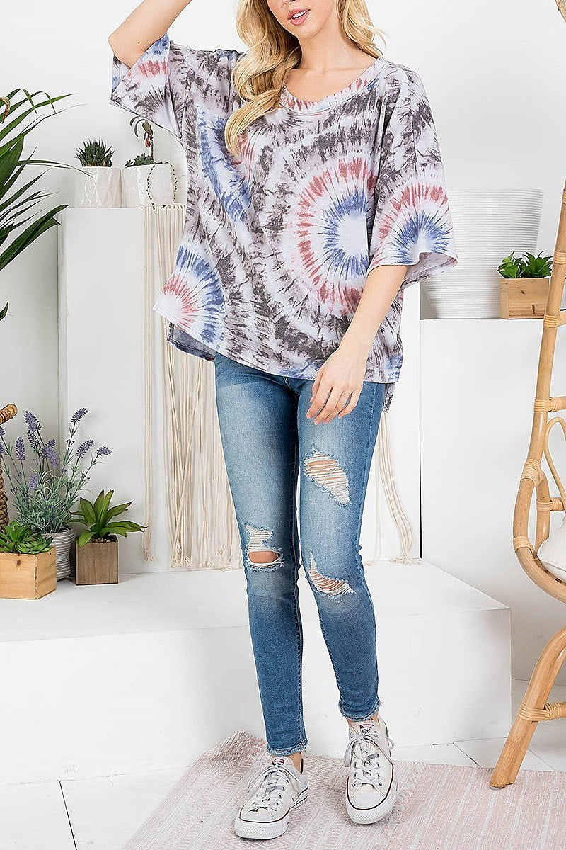 Scoop neck tie dye loose fit top (EF2874)