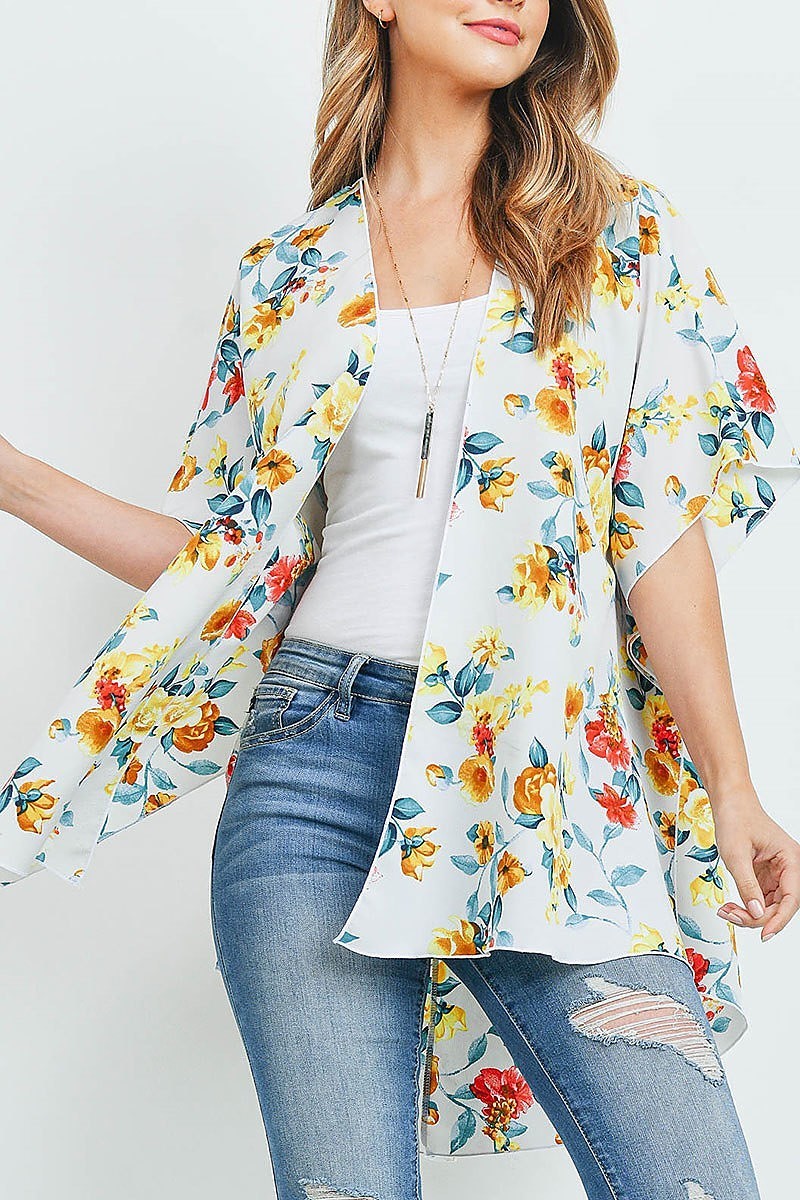 Floral print loose fit hi lo kimono (ED9810)