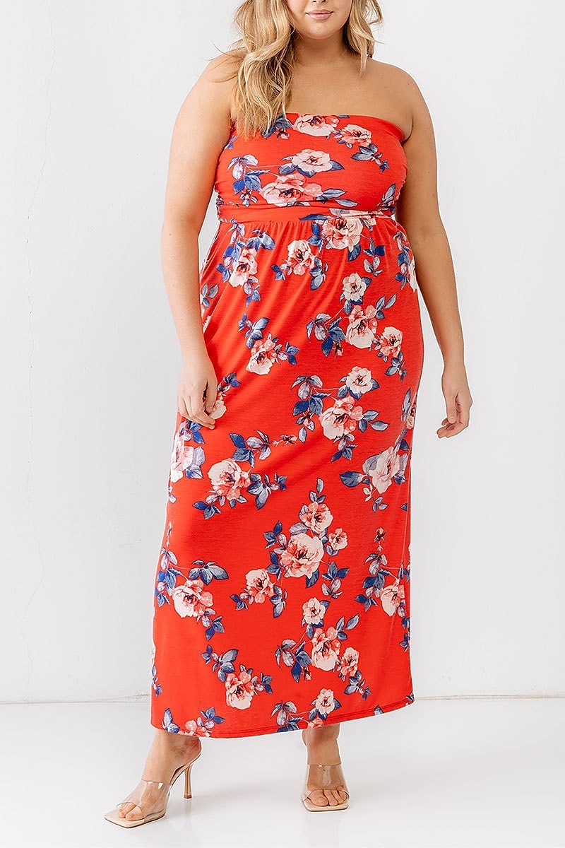 Rose print strapless midi dress (TED1562)