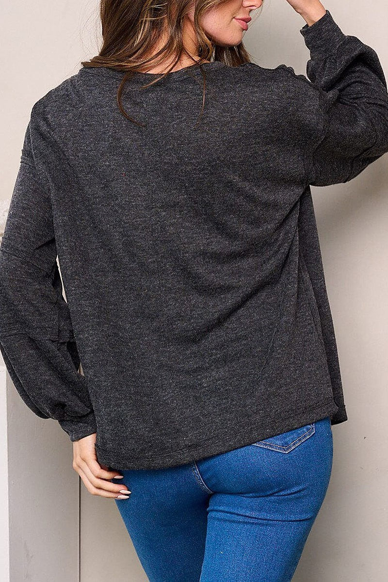 Long detailed sleeves loose fit top (EFWT3864)