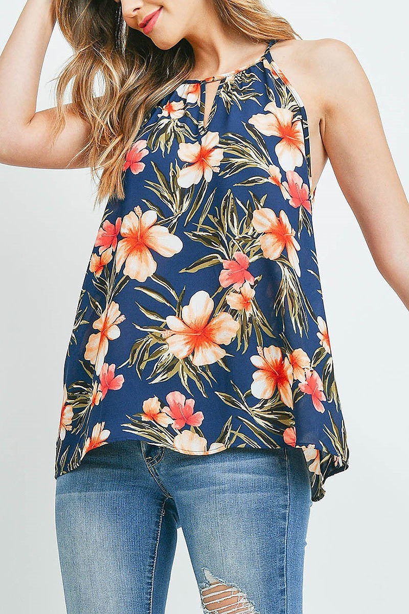 Cami strap key hole floral top (EF1818)