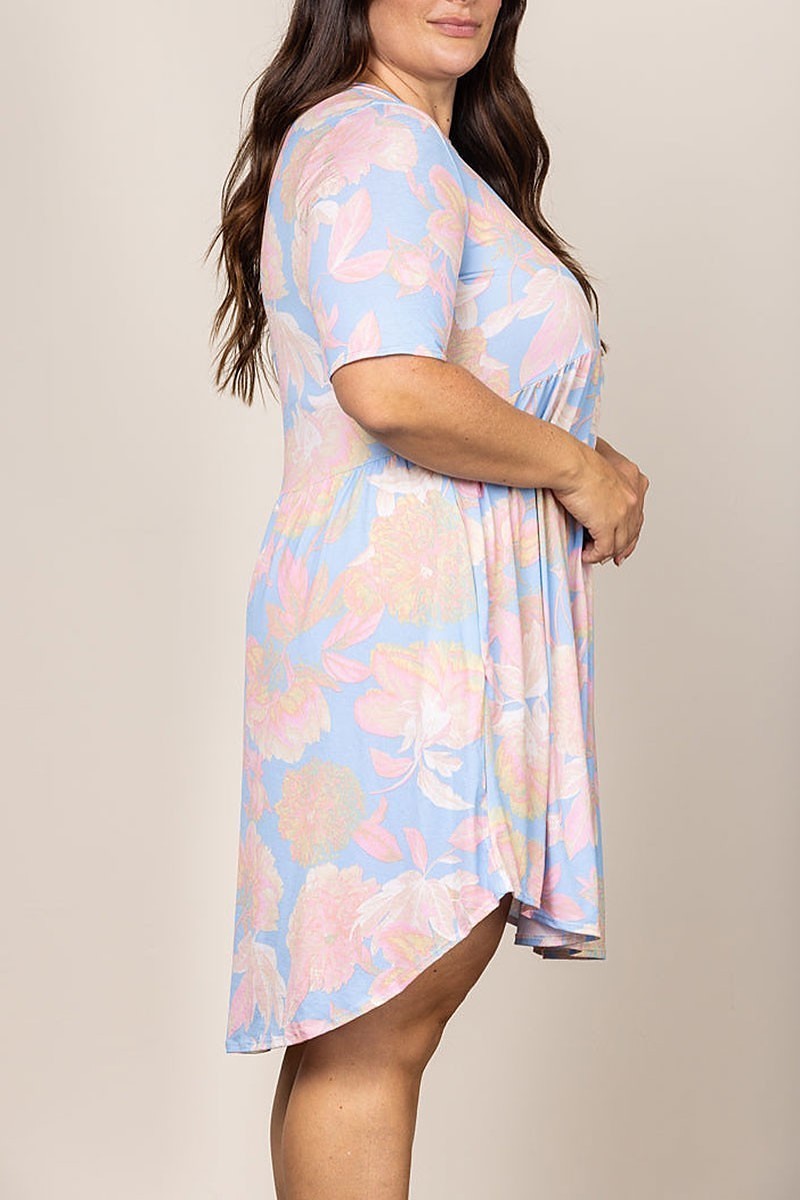 Baby doll short sleeves plus size midi dress (EDSW4404)