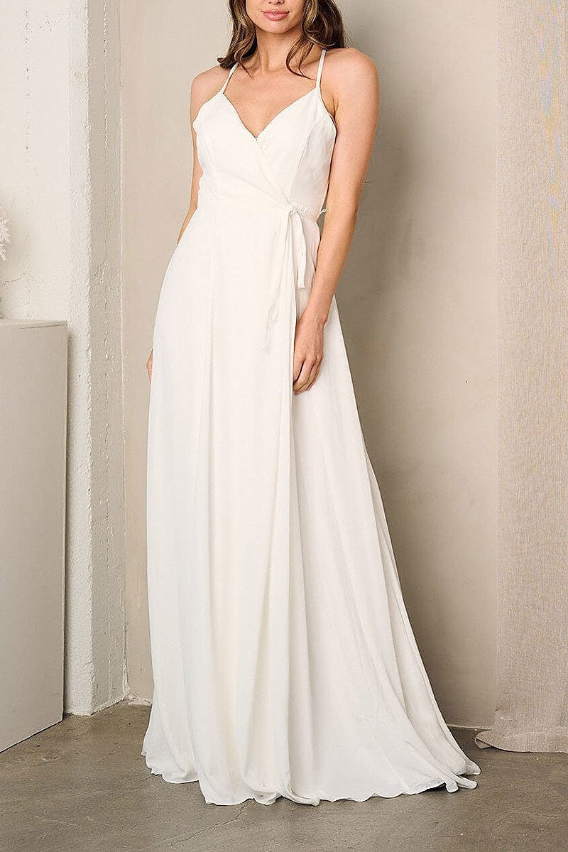 Sleeveless surplice self tie maxi dress (EFWT3238)