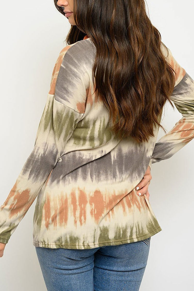 Tie dye front pocket long sleeve top (EDWT3073)