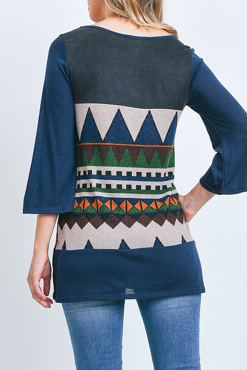 Geo print color block top (EF2251)