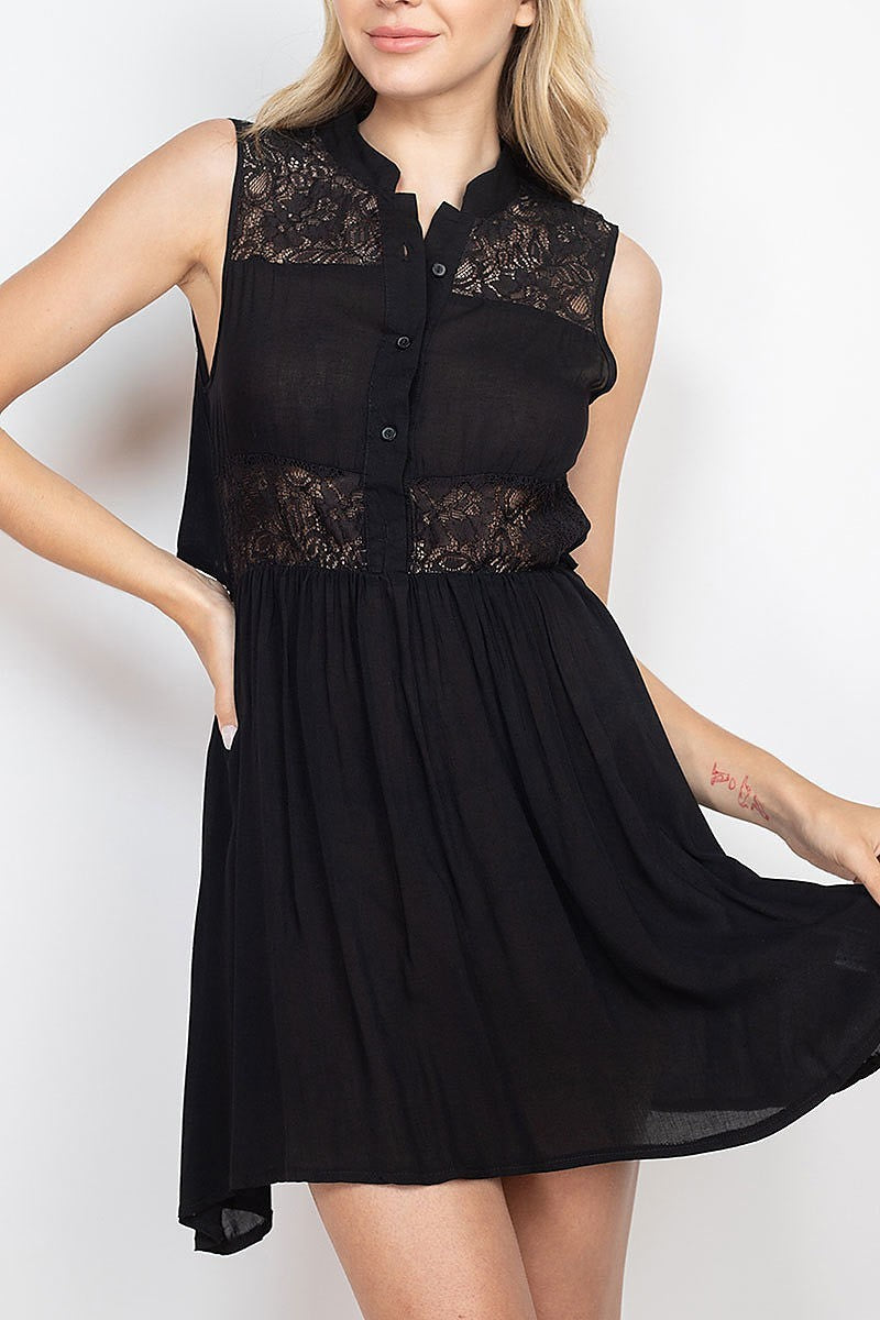 Lace contrast ruched sheer dress (DED6764)