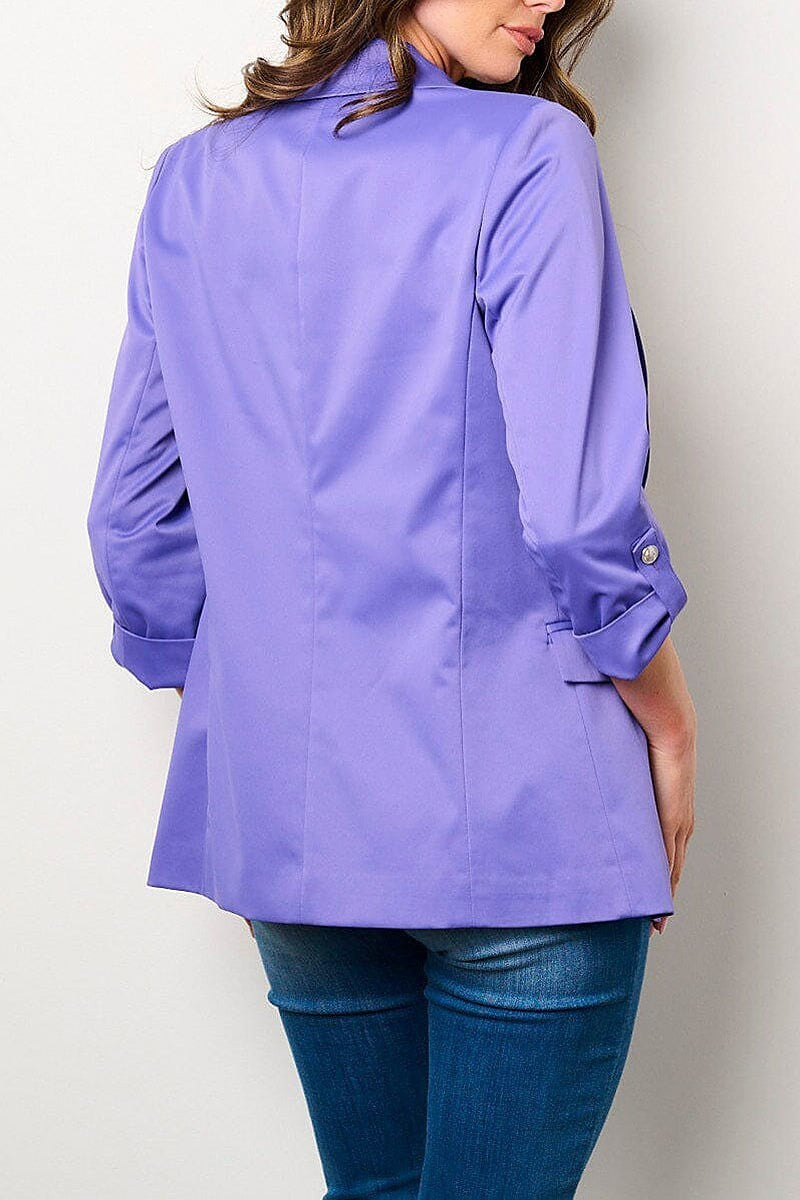 3/4 sleeves open front pockets blazer (EFWT9130)