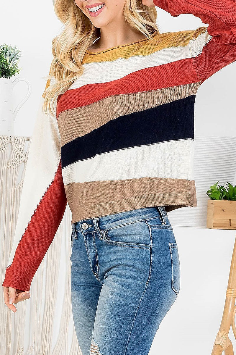 Boat neck multi color stripe sweater (DGS5630)