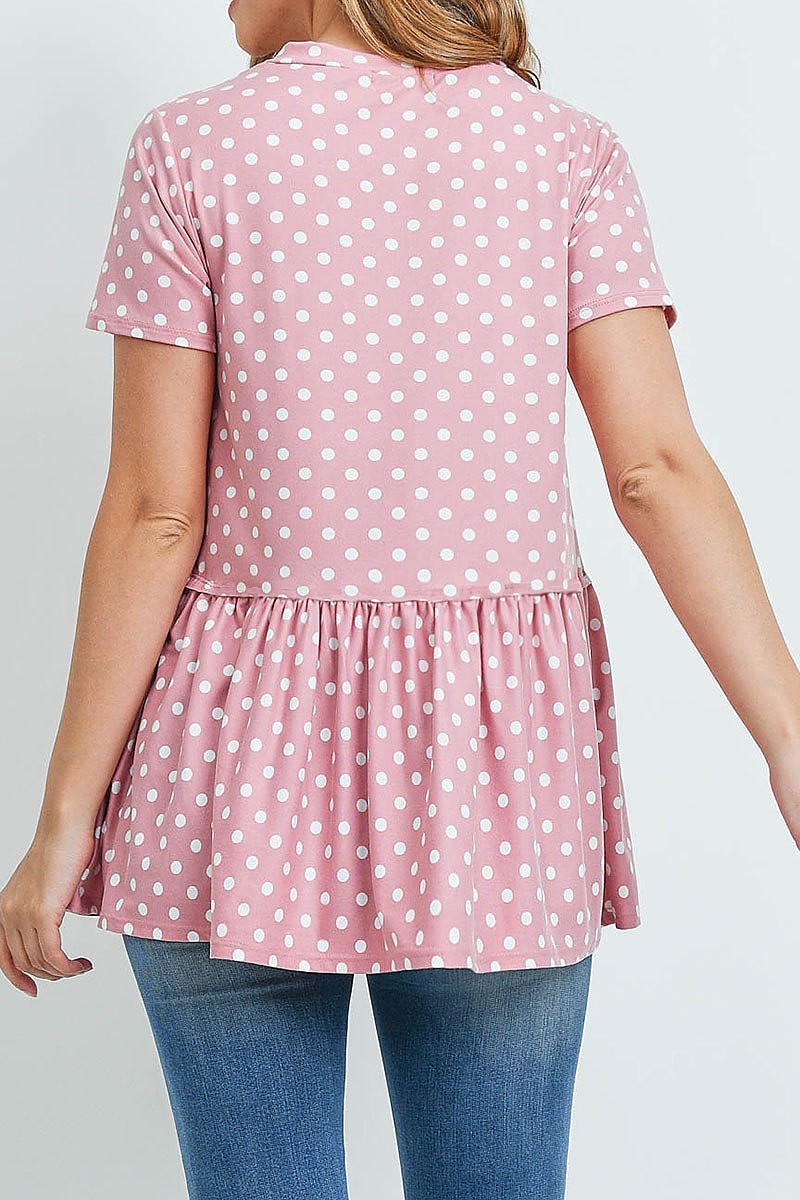 Polka dots ruffled hem top (ED9027-1)