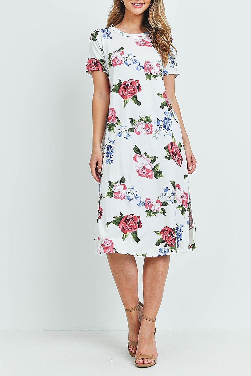 Crew neck floral print loose fit dress (DED6215)