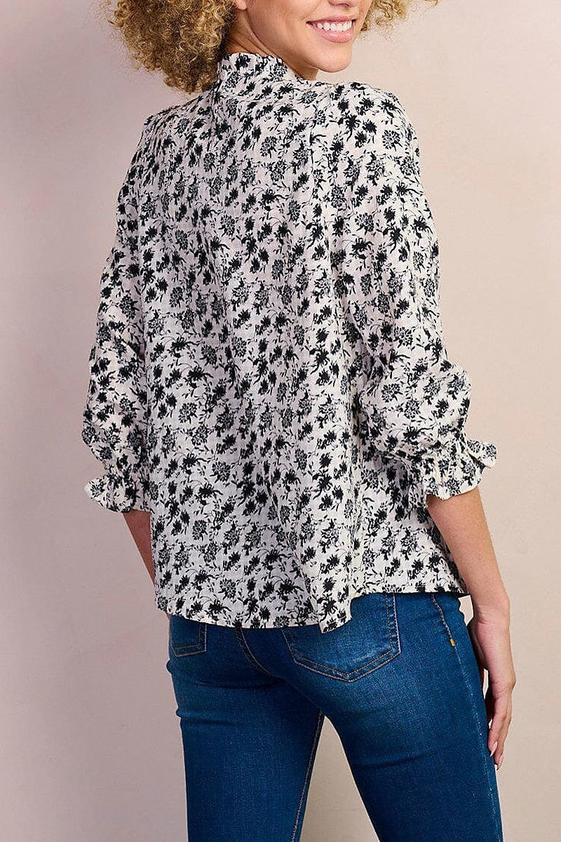 3/4 sleeve smock mock neck floral blouse top (EFWT8403)