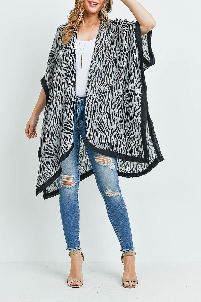 Animal print contrast band kimono top (ED9242)