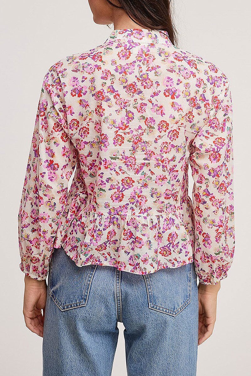 Long sleeve v-neck floral blouse top (EFWT5514)