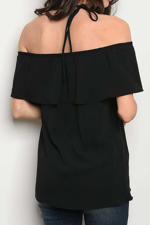 Off shoulder halter neck ruffle detail top (DG5814-1)