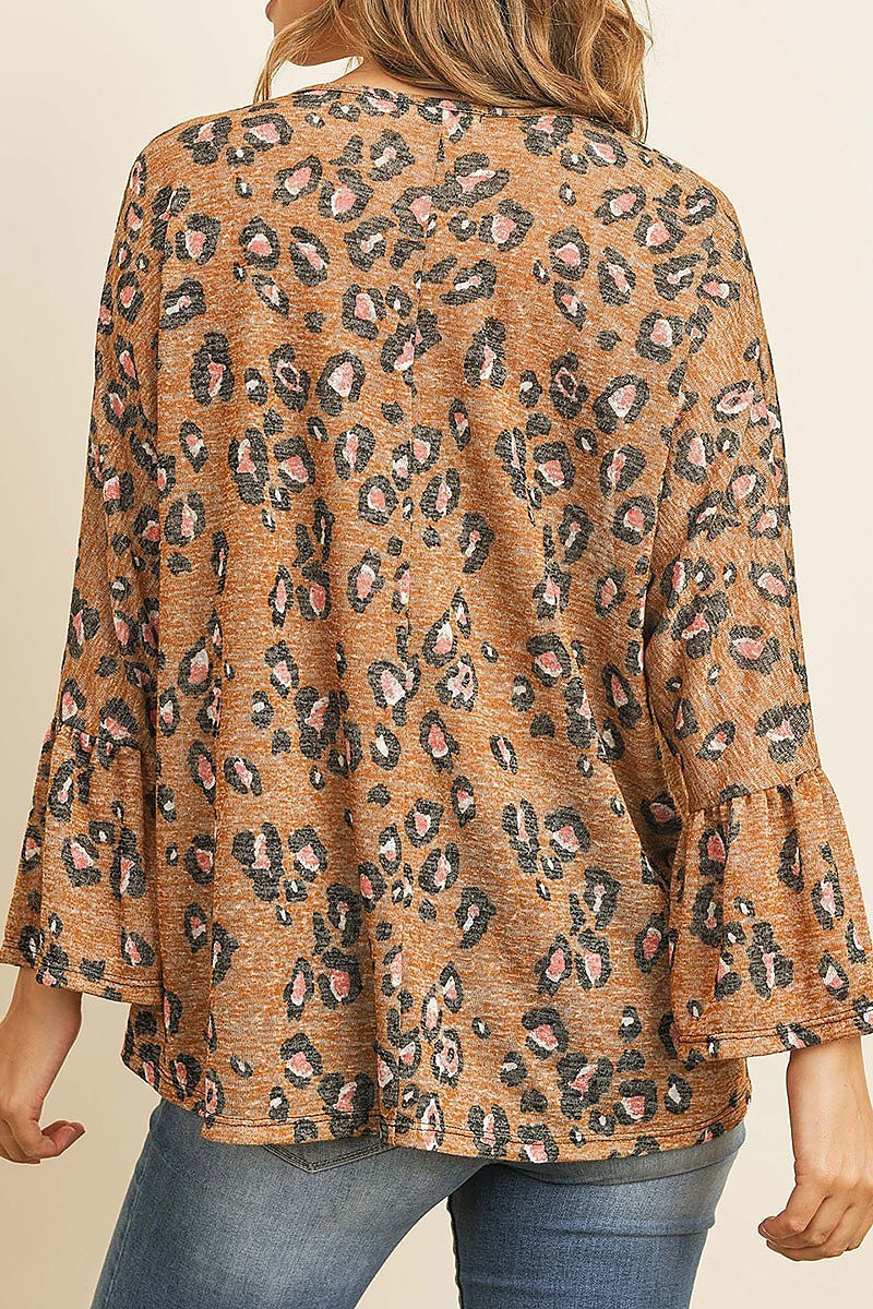 Bell sleeve animal print kimono cardigan (ED8049)