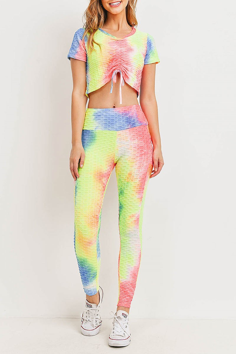 Tie dye textured top and pants set (ED8958-LAST)