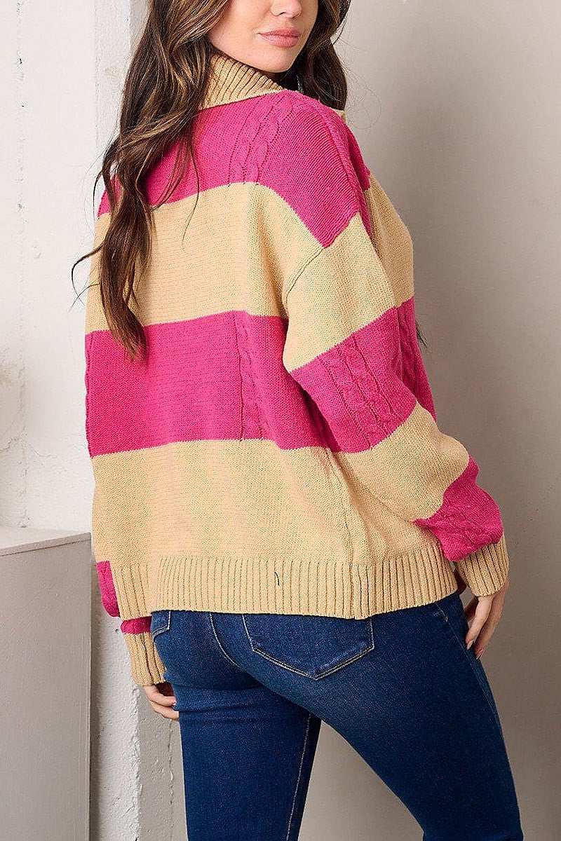 Long sleeve v-neck colorblock sweater (EFWT3196)