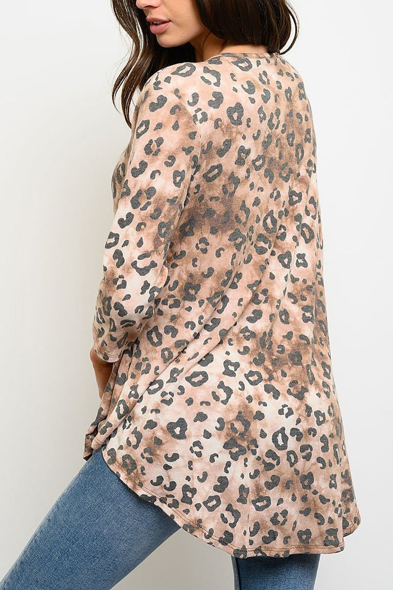 Animal print quarter sleeves tunic top (EDWT3448)