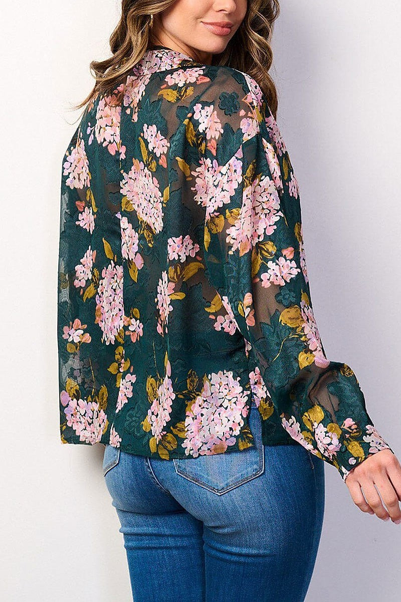 Long sleeve button up floral blouse top (EFWT8410)