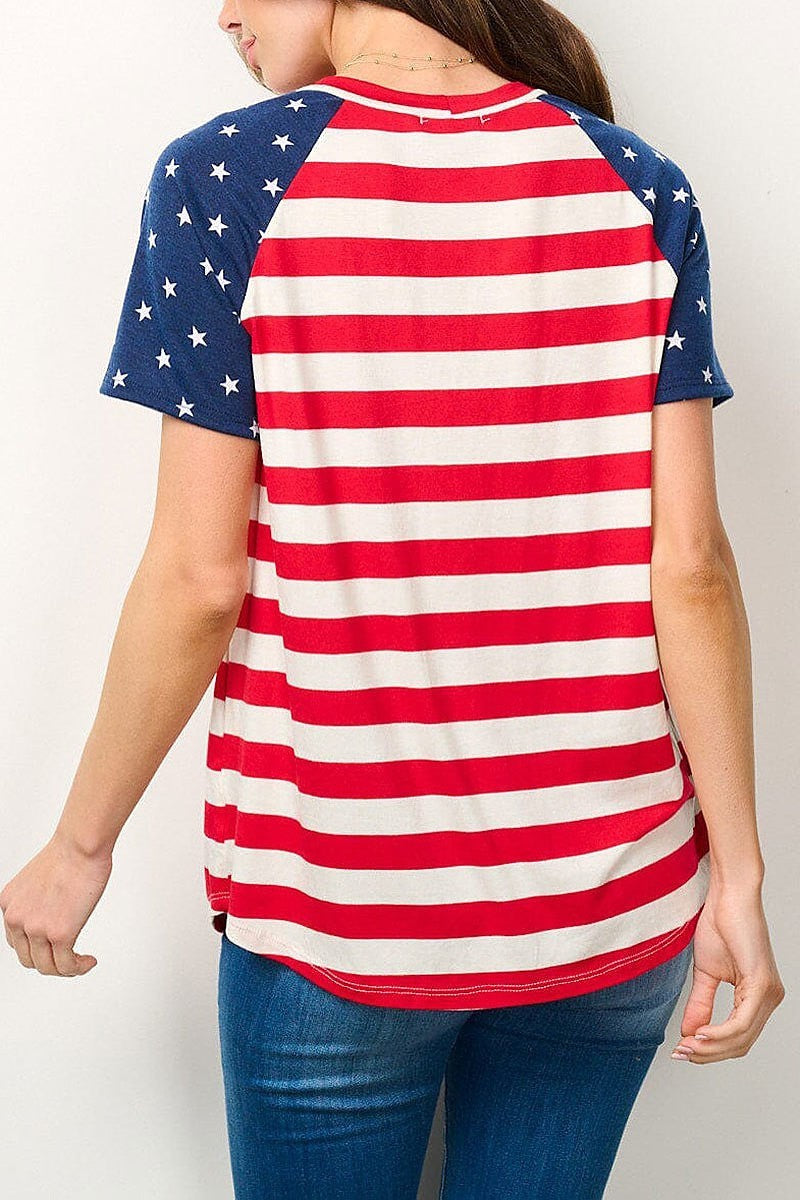 Short sleeve american flag grapgic top (EFWT7054)