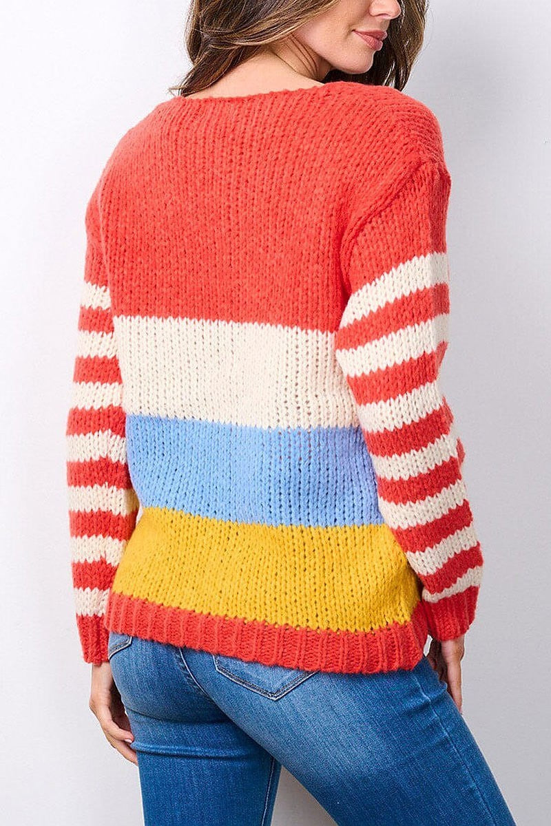 Long sleeve colorblock knit sweater (EFWT7494)