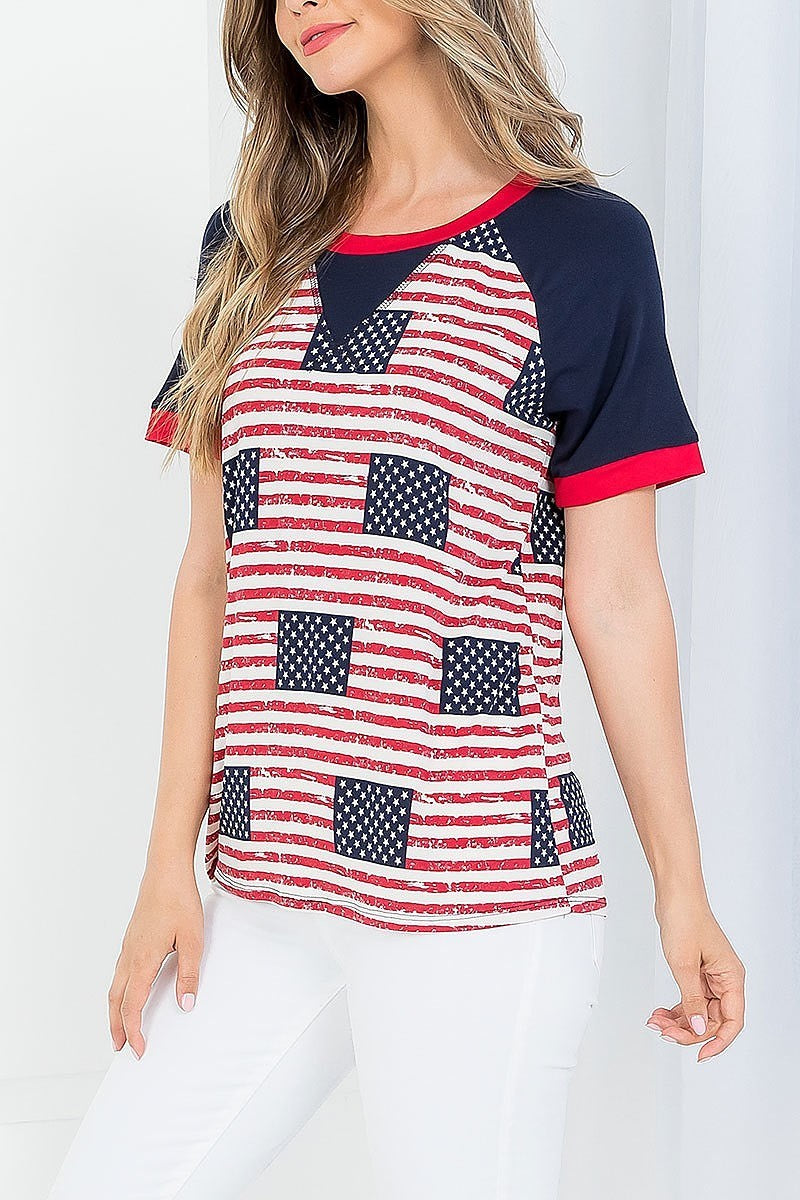 Usa flag short sleeve raglan top (EF3975)