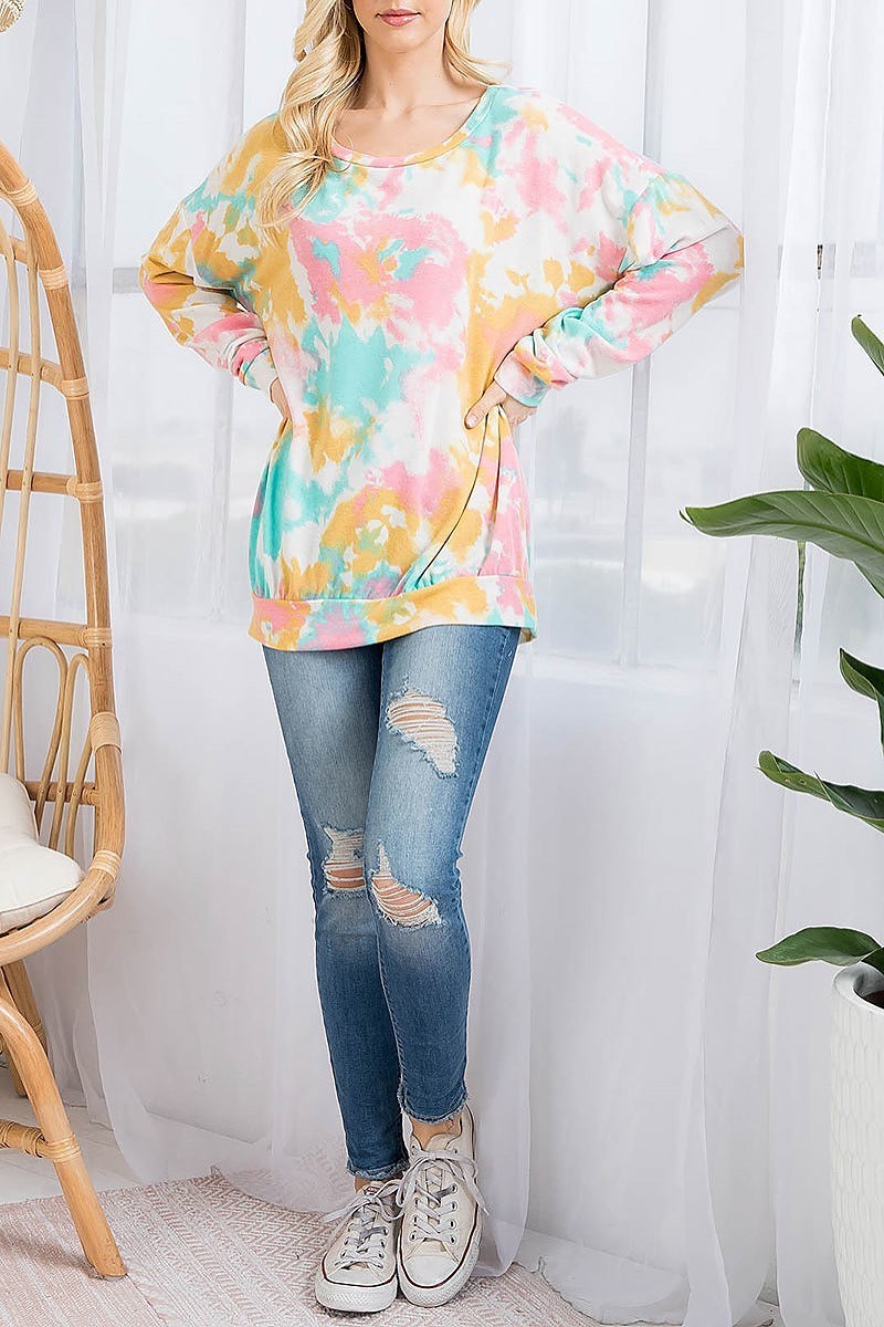 Round neck tie dye loose fit top (EF2850)