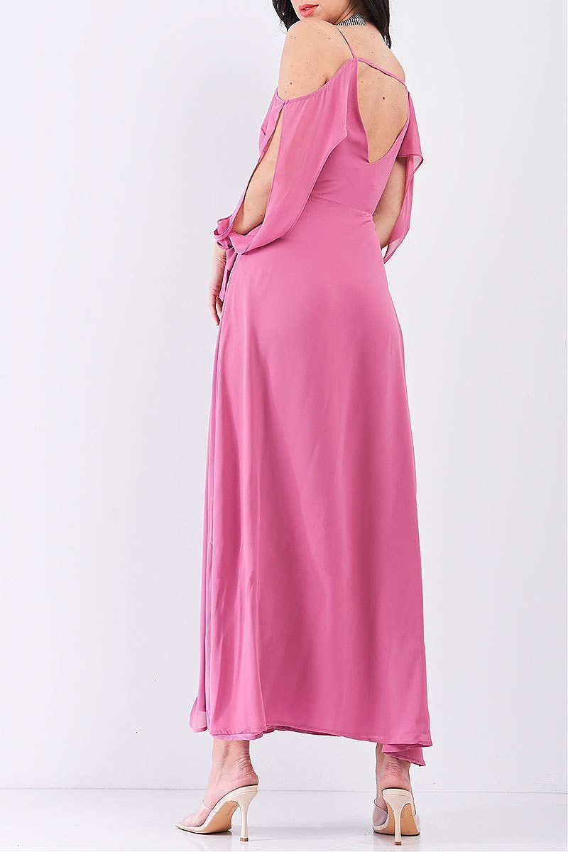 Off shoulder open tie sleeve maxi dress (TDG7989)