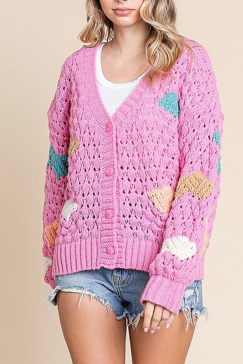 Multi colors cozy cute knit sweater cardigan (EDH1942-1)