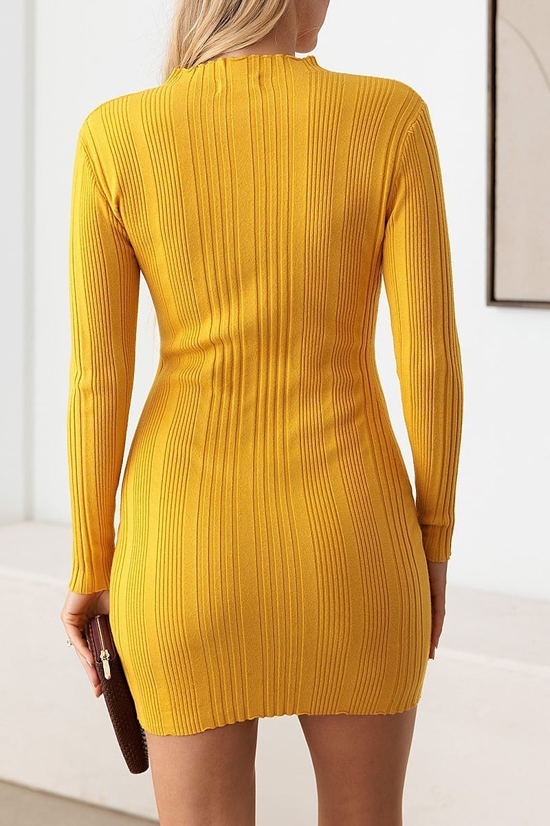 Long sleeve ribbed mock neck mini sweater dress (TED2839)