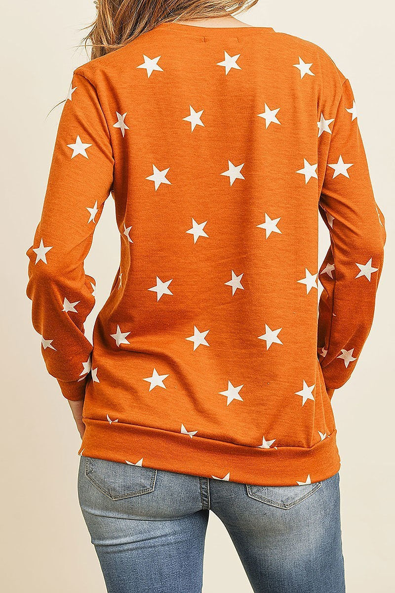 Star print long sleeve pull over top (ED8515)