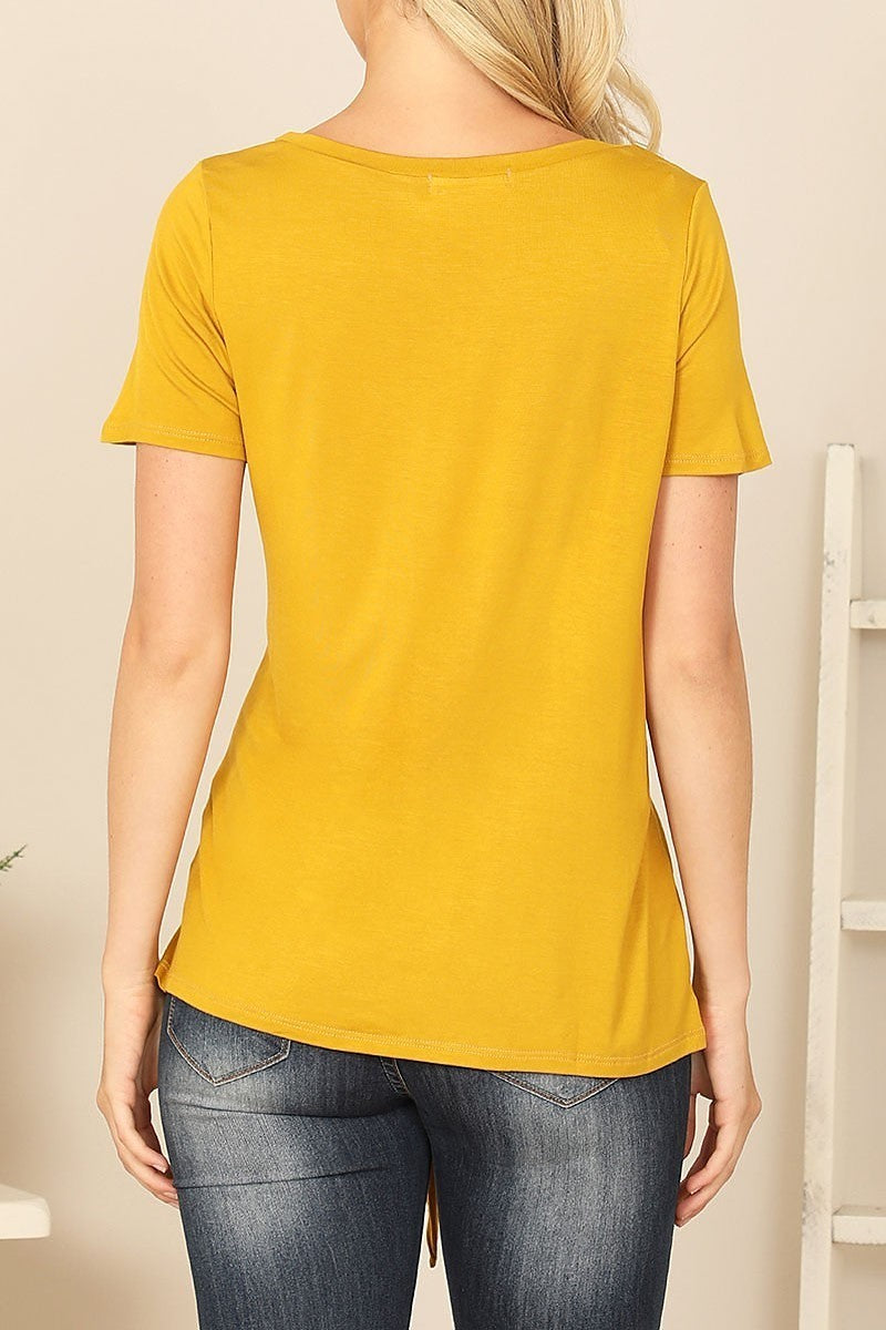 Short sleeve v-neck twist front solid top (EF7729)