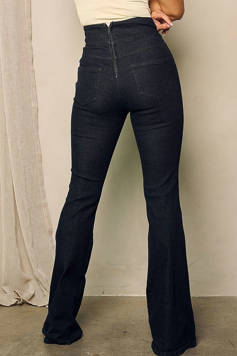 High waist detailed bell bottom pants (EFWT4856)