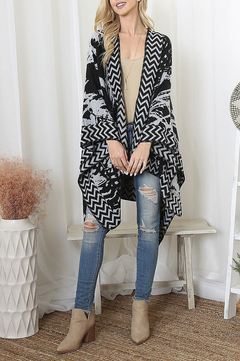 Zig zag border abstract warmer open front kimono (DGS6075)