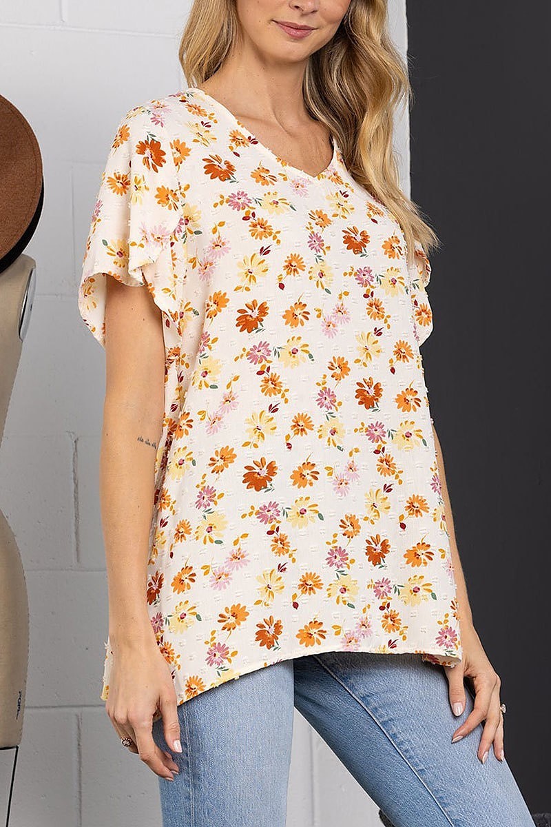 Swiss dots floral print tunic top (EDSW3883)