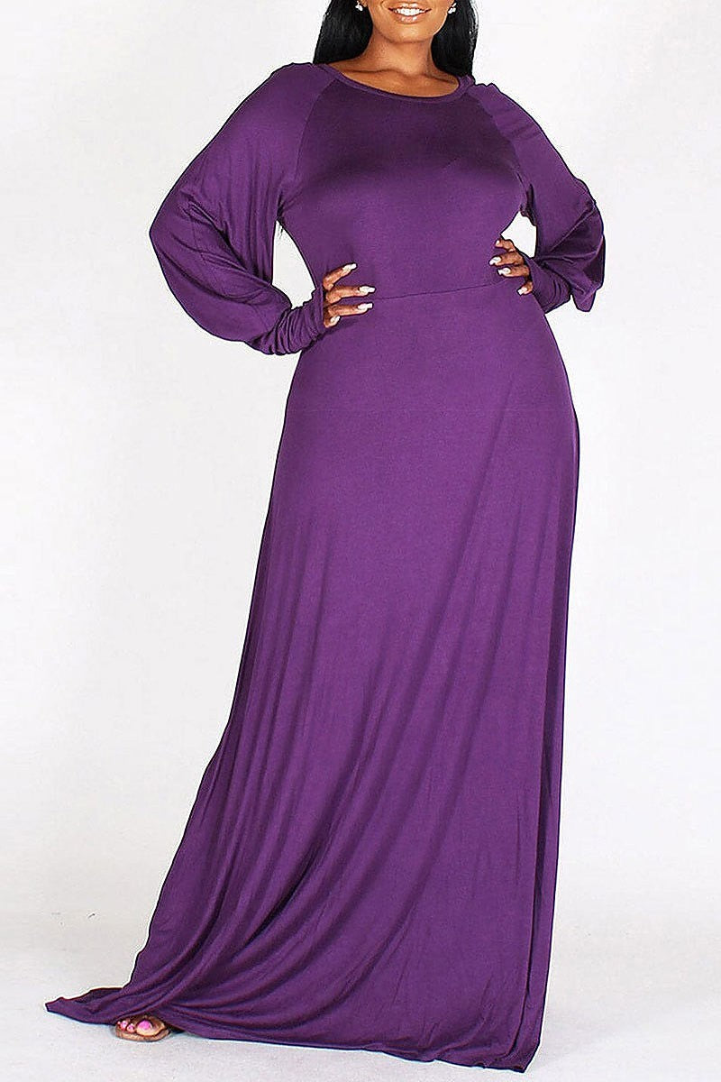 Long sleeves solid maxi dress (EFWT4314)