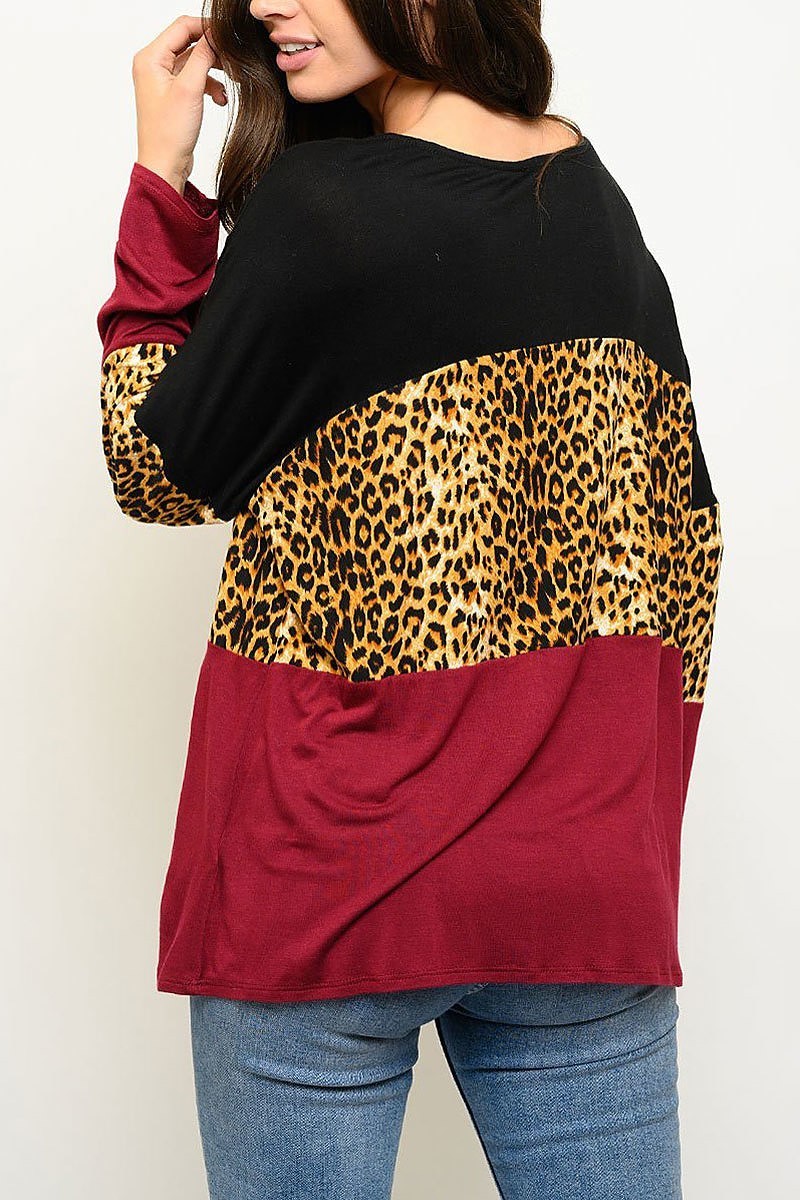 Long sleeve multi animal print top (EDWT3139)