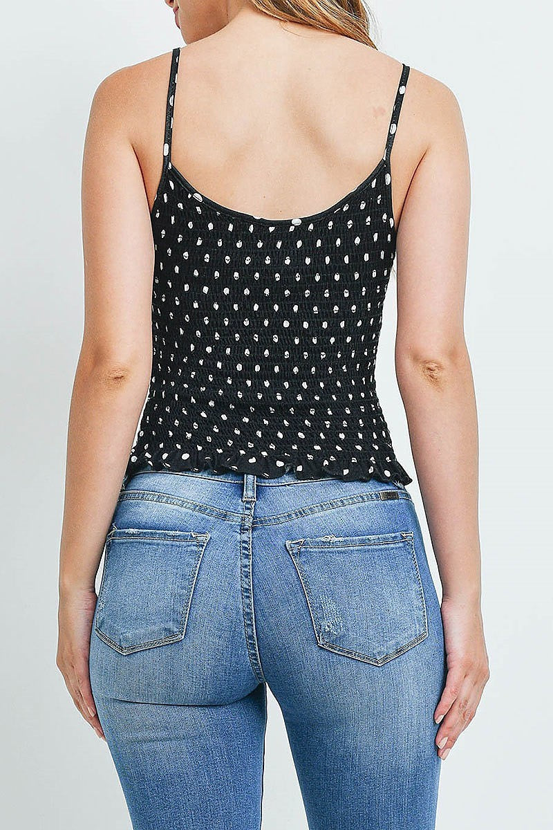 Smoked detail polka dot crop top (ED9834)