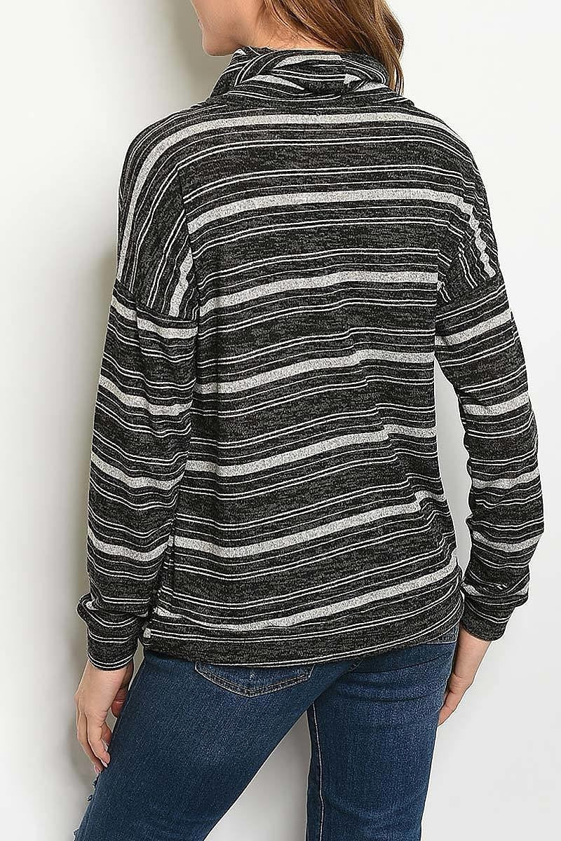 Stripe cowl neck pocket detail top (ED4824-LAST)