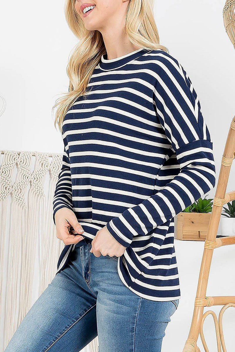 Crew neck loose fit stripe top (EF2860)