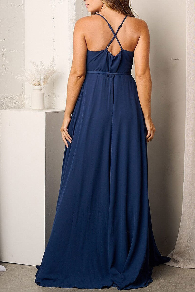 Sleeveless surplice self tie maxi dress (EFWT3471)