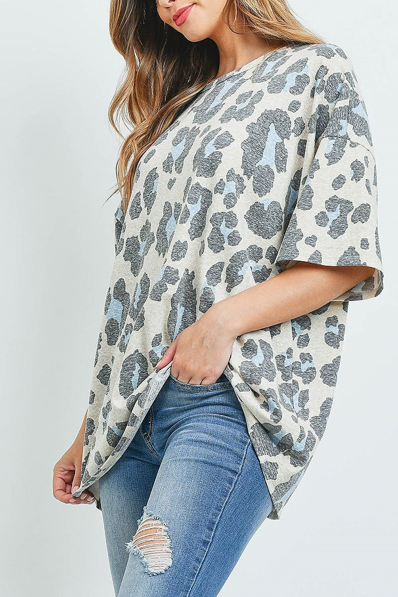 Oversize leopard print round neck top (EF1097)