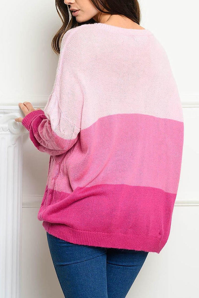 Long sleeve colorblock cable knit sweater (EDWT4048)