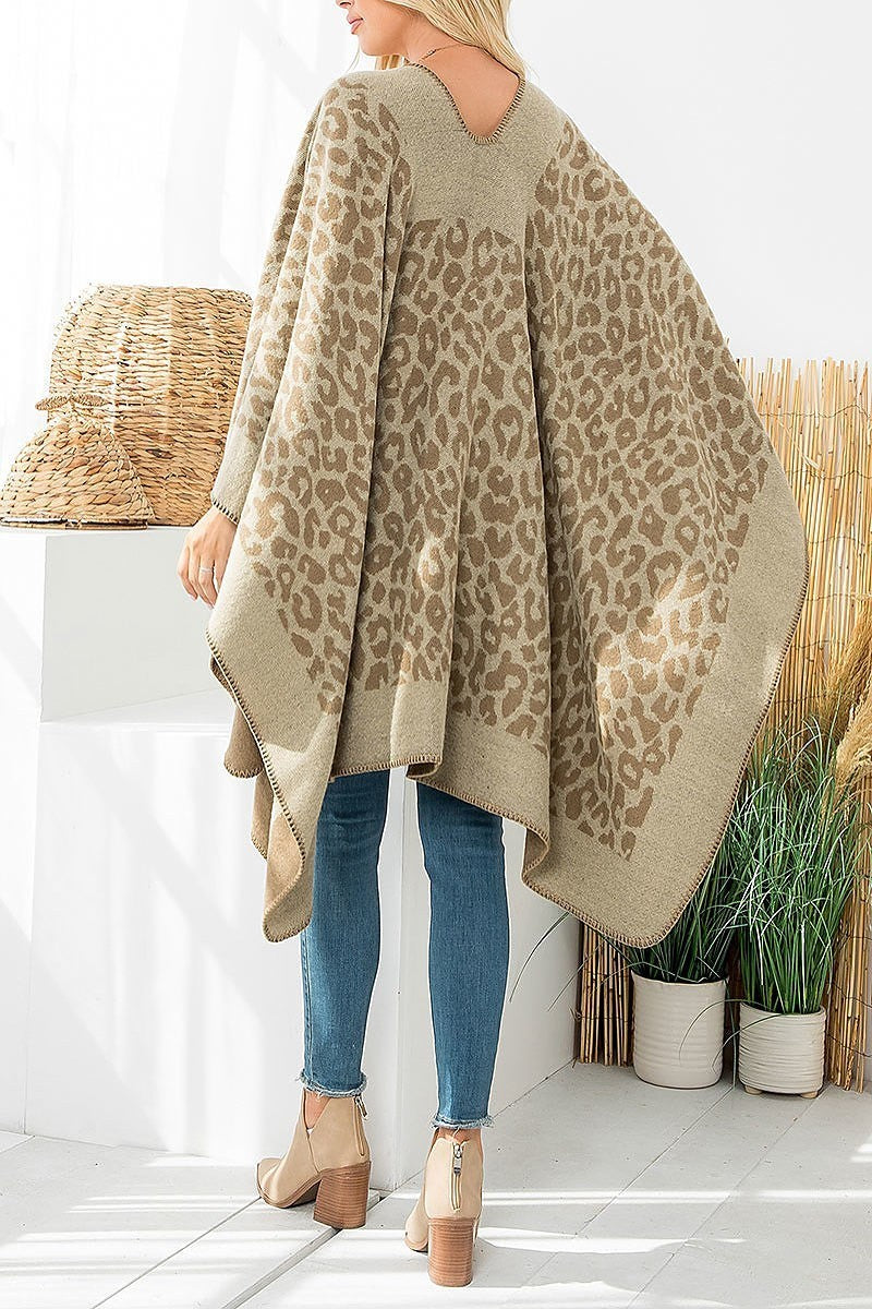 Border line leopard print warmer open front kimono (DGS6197)