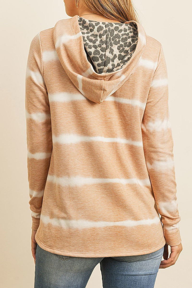 Tie dye stripes long sleeves hoodie with self tie (ED8137-1)