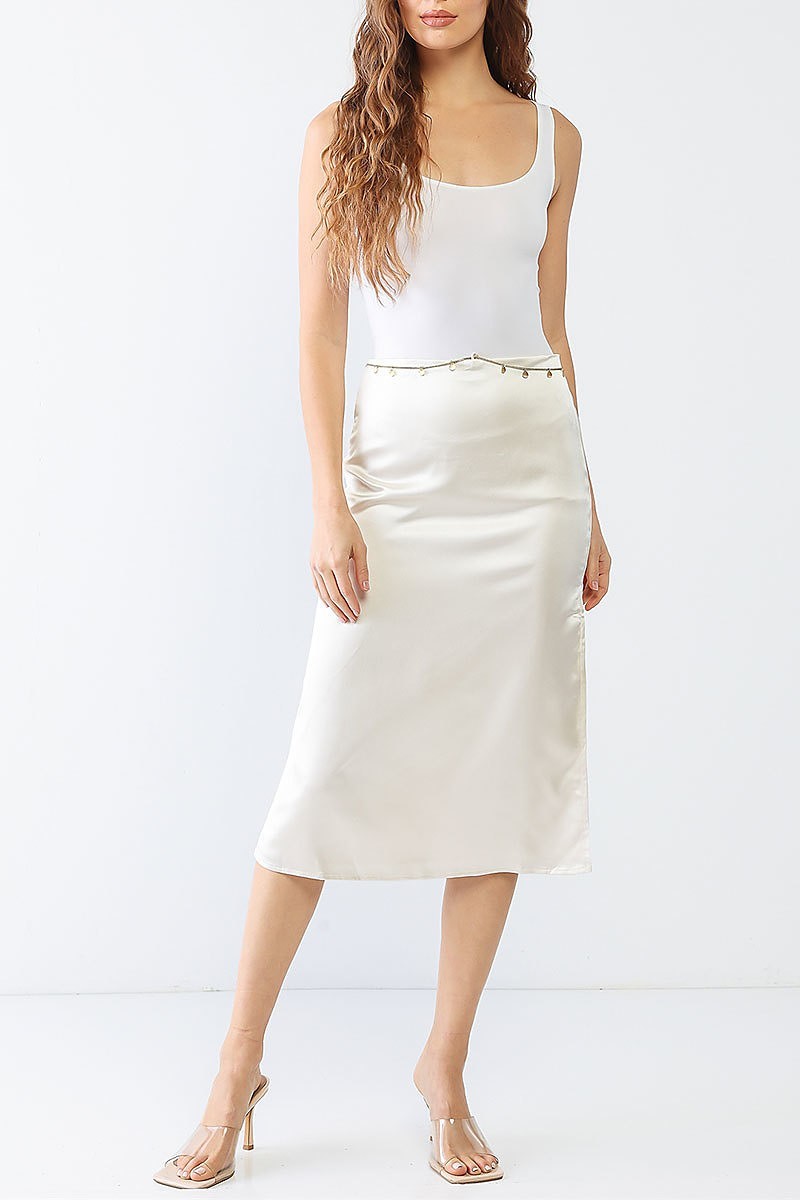 Satin ruched back high waist gold chain skirt (TED1289)