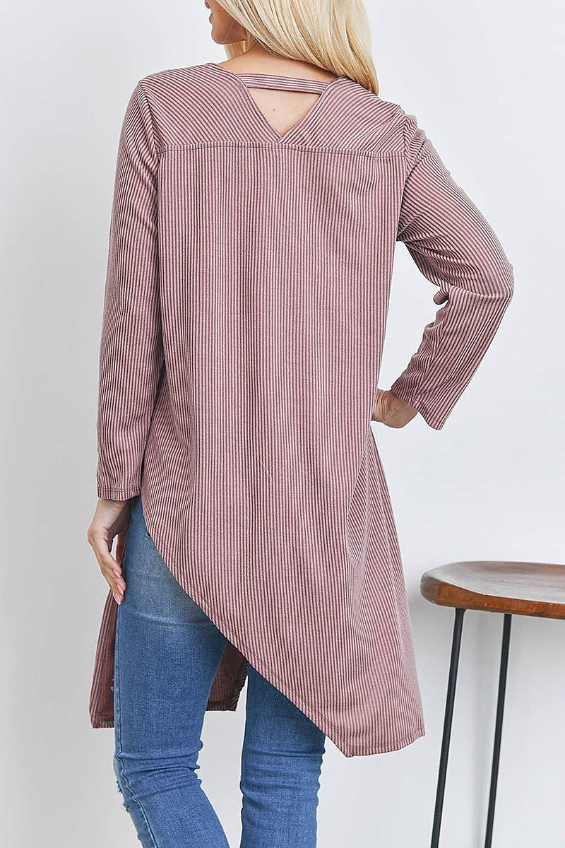 Cutout detail long tunic stipe top (EF2646)