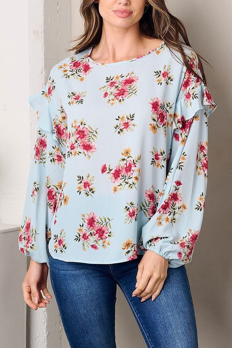 Long sleeve ruffle floral tunic top (EFWT3002)