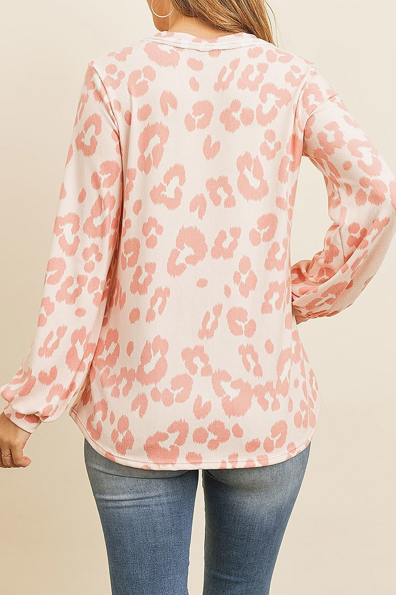 Button front long sleeved animal print top (ED8165)